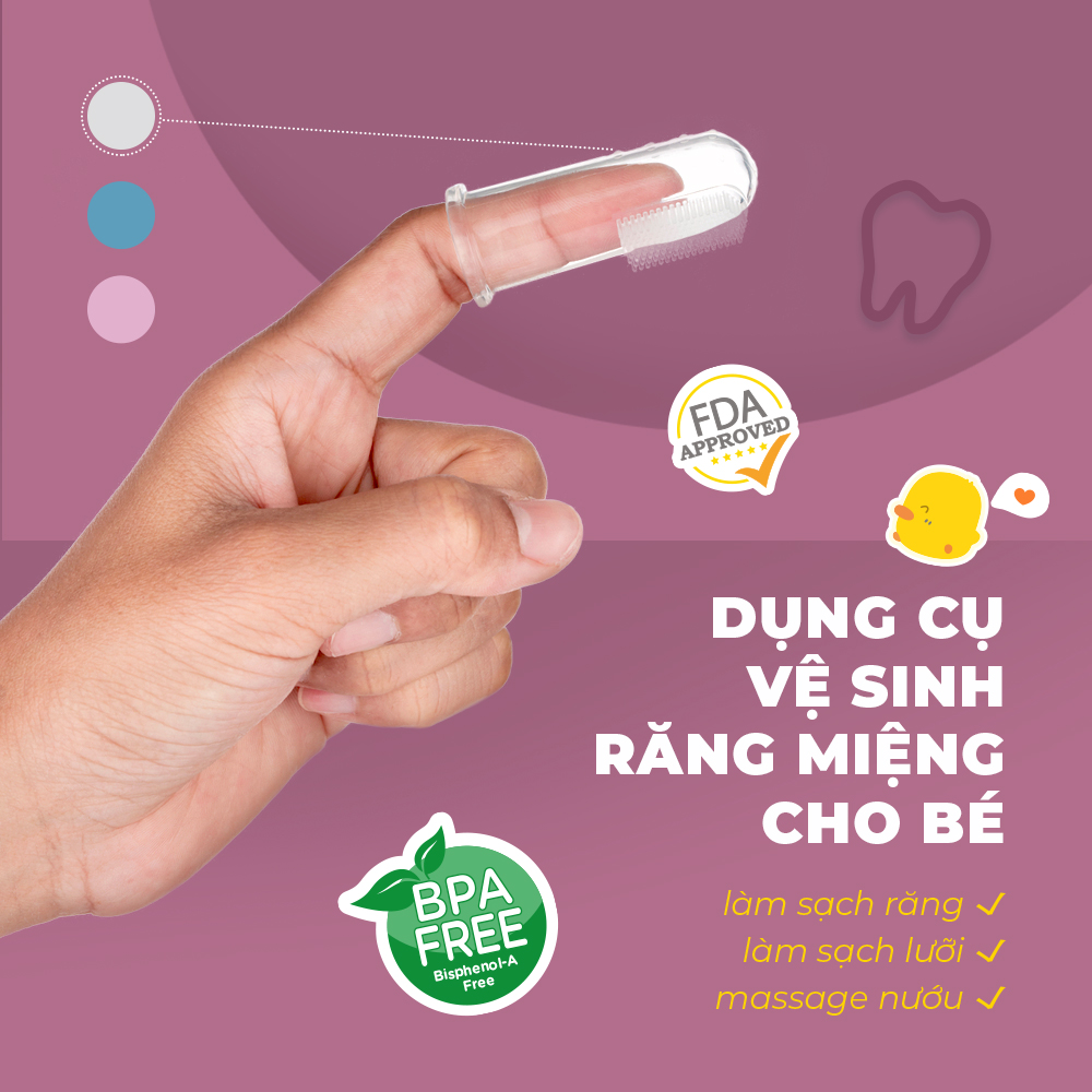 Bộ 2 bàn chải rơ lưỡi silicone cho bé sơ sinh Piyo Piyo màu trắng và hồng