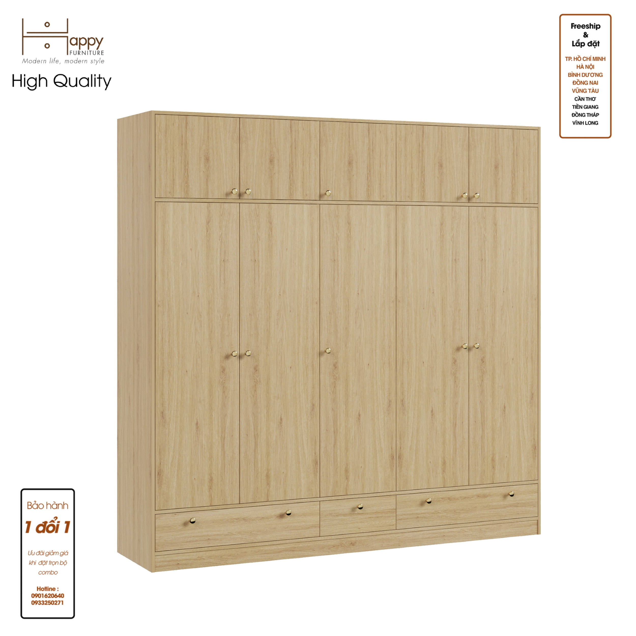 [Happy Home Furniture] ELEGANT, Tủ quần áo 2m2x2m2 , 220cm x 54cm x 220cm ( DxRxC), TCM_046