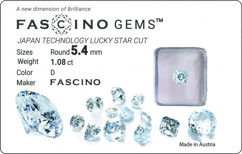 FASCINO GEMS Kim  Cương Nhân Tạo LUCKY STAR -  Sao May Mắn - Dạng Tròn Màu Trắng Mệnh Kim