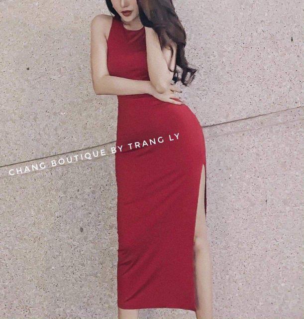 đầm maxi 3 lỗ phối ren xẻ tà