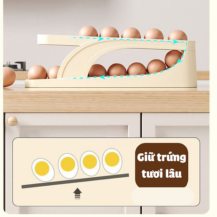 Khay Đựng Trứng, Khay Đựng Trứng Tủ Lạnh Thiết Kế 2 Tầng Thông Minh Tự Lăn Trứng Cao Cấp