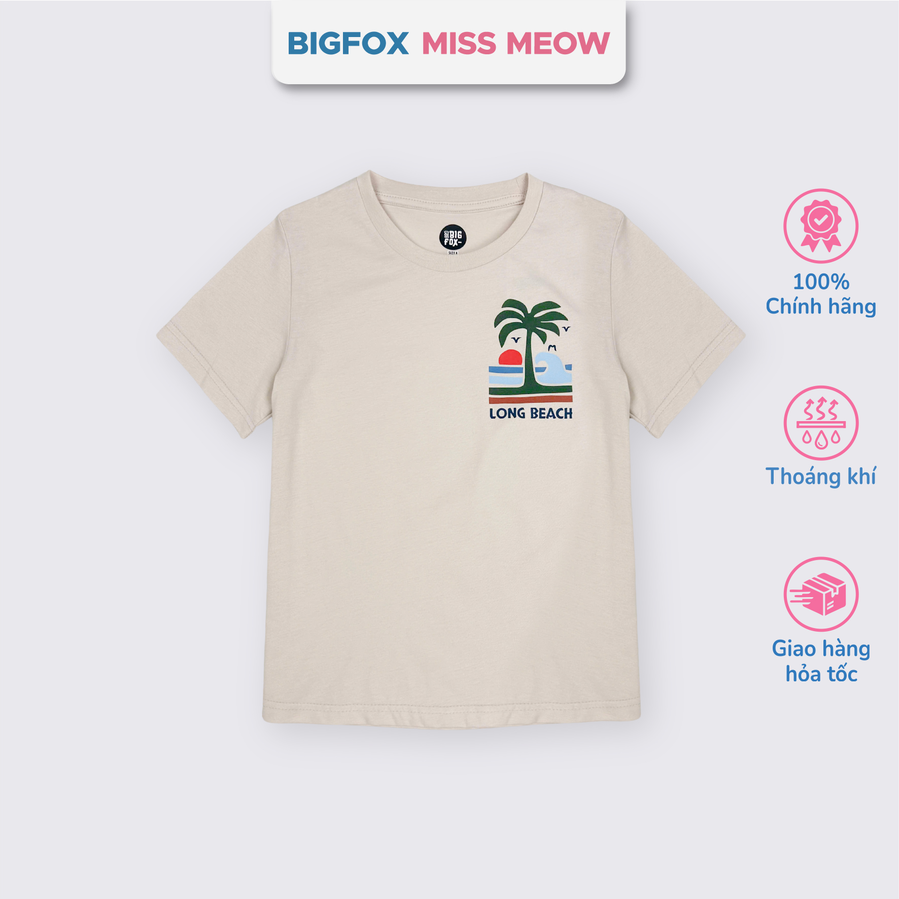 Áo bé trai Bigfox Miss Meow mùa hè chất cotton size đại cộc tay in đẹp cỡ 3,7,9,11 tuổi 30kg 40kg