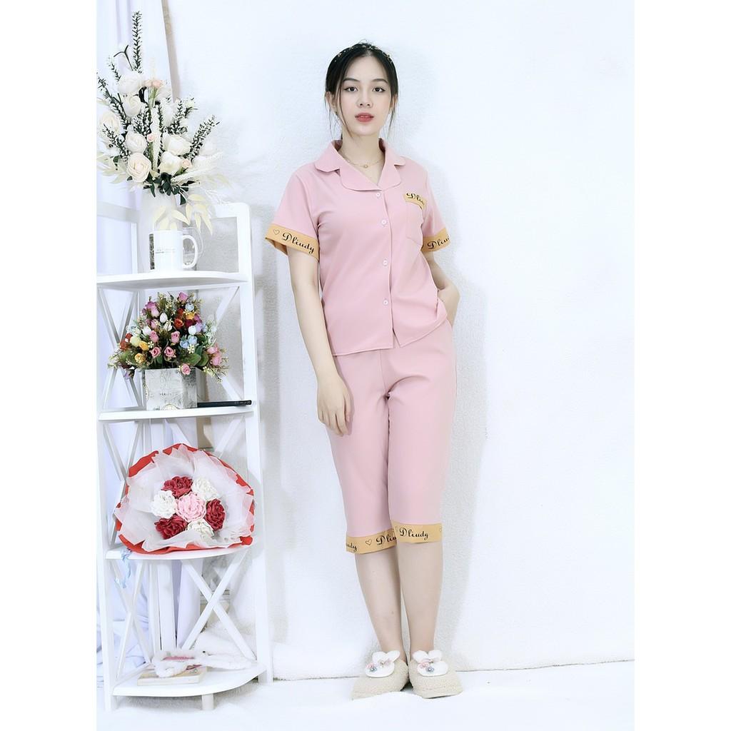 Bộ đồ Pijama nữ lửng HỒNG PHA CHỮ - vải siêu lụa cao cấp - Cực Kì Sang Chảnh