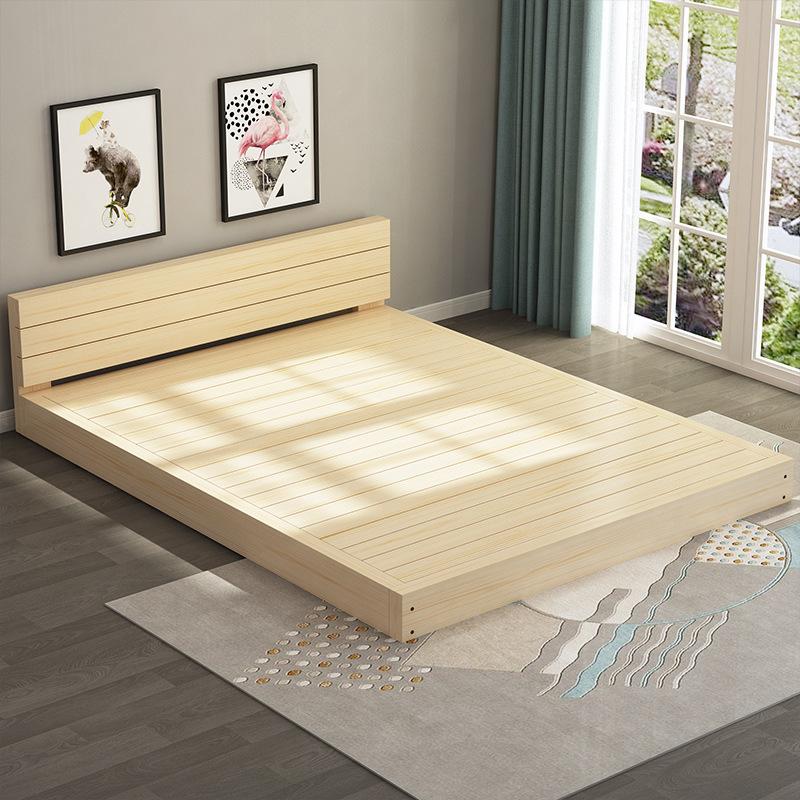 Phong cách mới nhất giường tatami gỗ đặc đơn giản Giường thấp 1,8m Giường phòng cho thuê 1,5m Giường gỗ đặc kinh tế Giường đơn 1,2m
