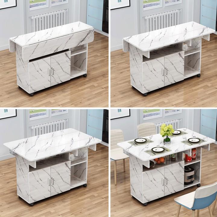 Bàn ăn gấp gọn thông minh tích hợp tủ để bát, gia vị kích thước sử dụng 120*70*77cm.