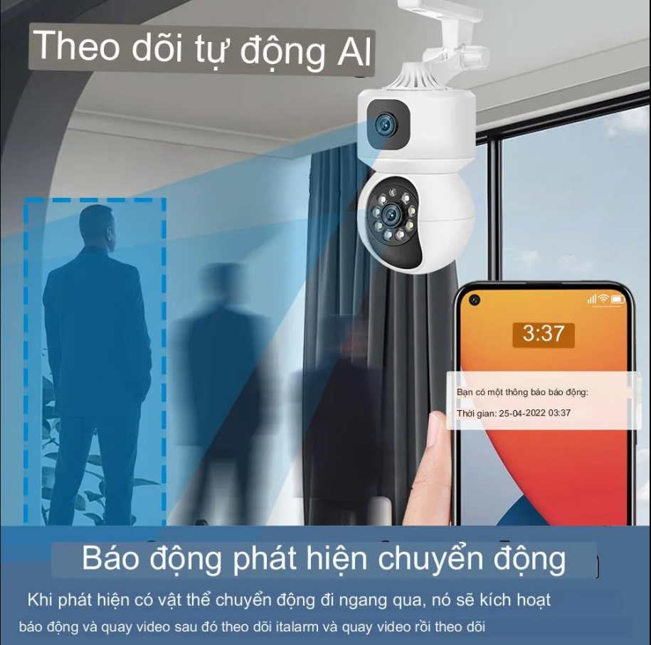 Camera wifi ngoài trời YOOSEE - TÍCH HỢP 2 MẮT CAMERA - 5.0MP , xem đêm có màu , kết nối không dây , đàm thoại 2 chiều , có cảnh báo phát hiện chuyển động- HÀNG NHẬP KHẨU