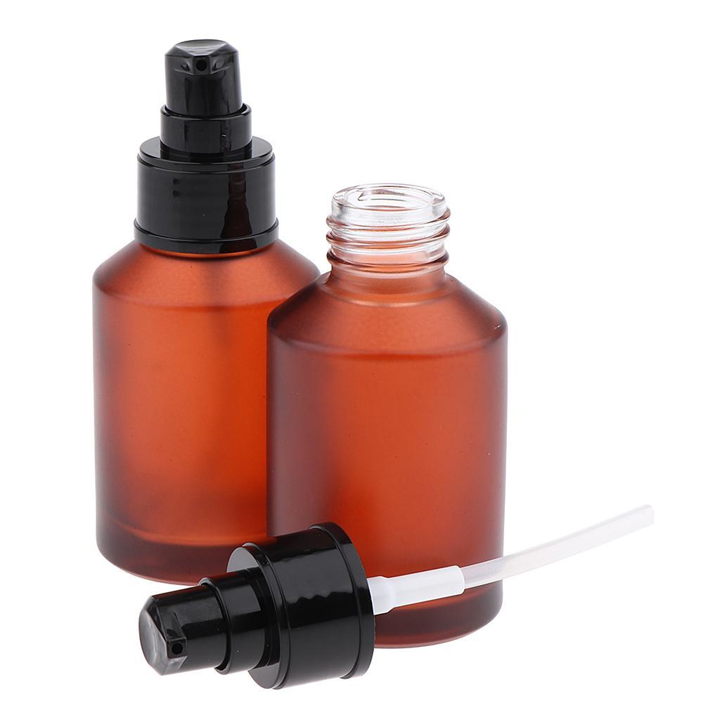 4pcs Empty Spray Pump Bottle Refillable Amber Glass Lotions Bottle 60ml/15ml