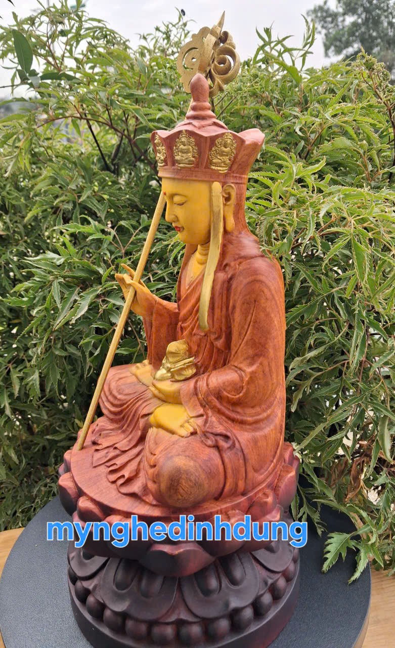 TƯỢNG PHẬT ĐỊA TẠNG VƯƠNG BỒ TÁT GỖ HƯƠNG ĐÁ PU GIẢ CỔ CAO 40X20X20CM
