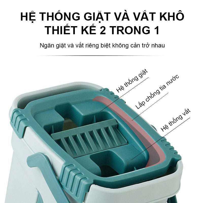 Bộ lau nhà thông minh tự vắt, cây lau nhà tự vắt thông minh 360 độ, 3 miếng lau Kitimop-S1