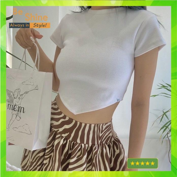 Áo croptop tay ngắn vạt nhọn C-01 co dãn tốt mặc mát mịn