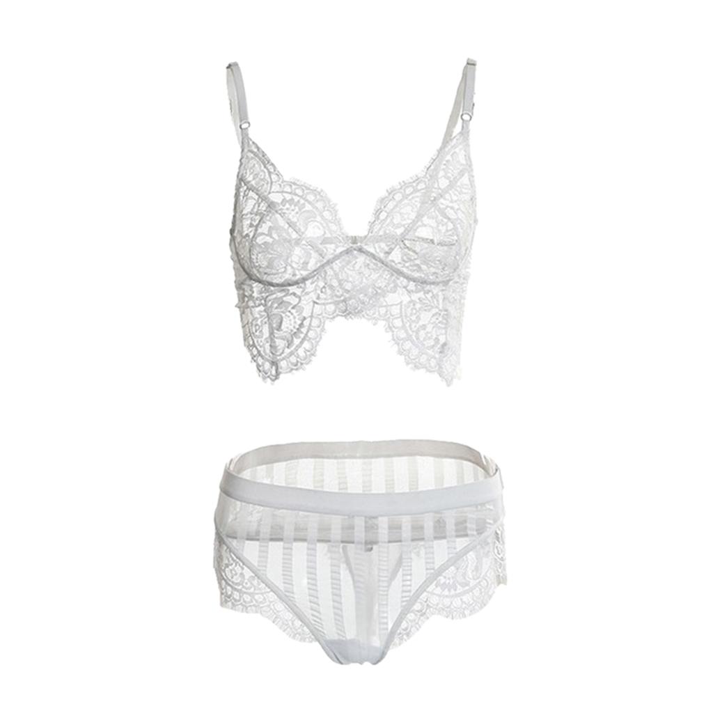 Women White Lace Bra Panty G-String Lingerie Sleepwear Bodysuits