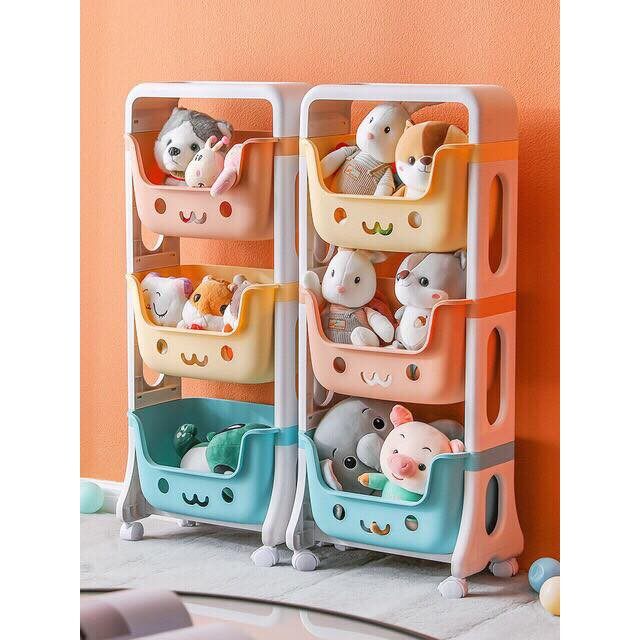 Kệ 3 tầng mặt cười dễ thương, có bánh xe di chuyển, chất liệu nhựa pp, màu sắc giao ngẫu nhiên - Hàng chính hãng