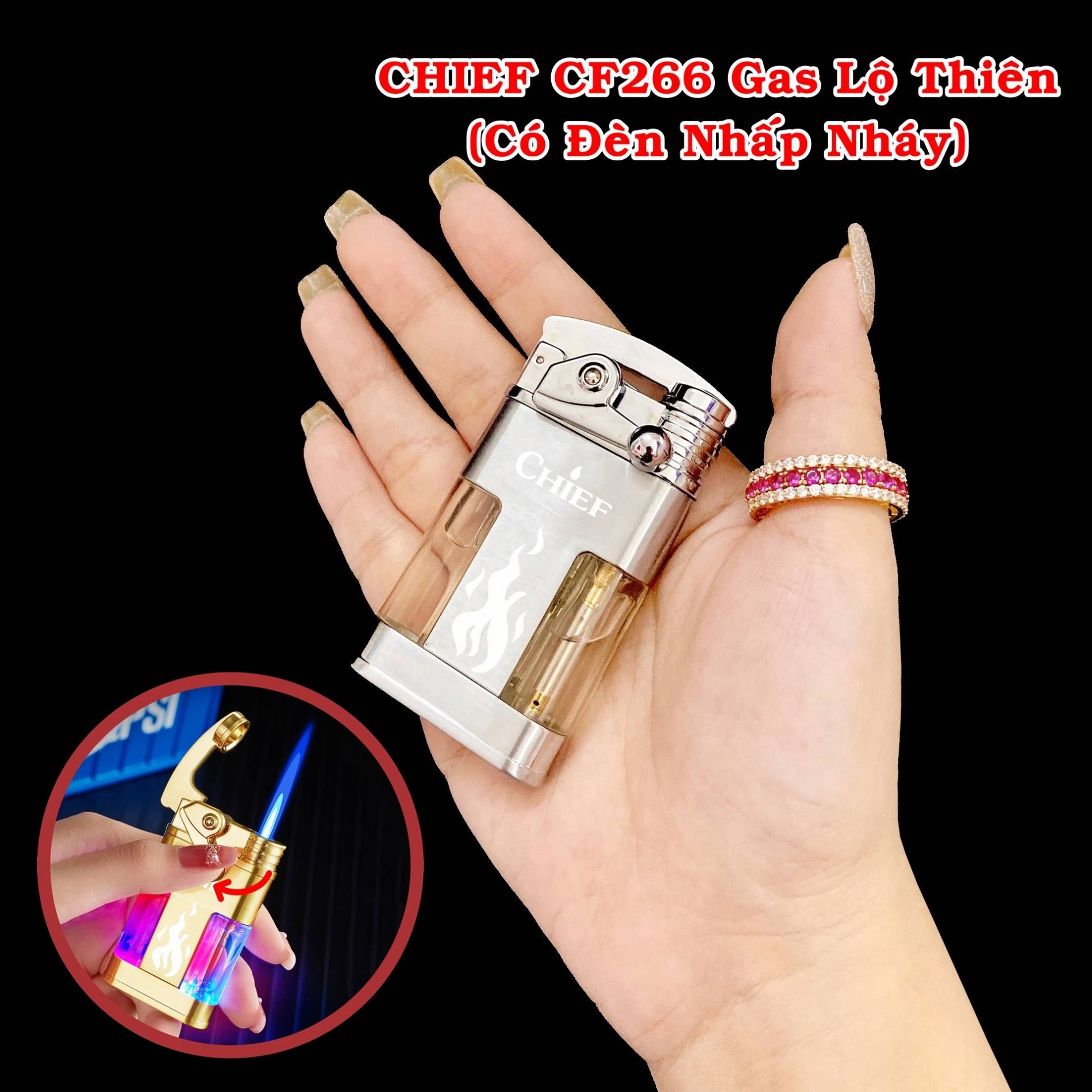 Hột quẹt bật lửa khè gas lộ thiên CHIEF CF266 - búng tay đánh lửa -