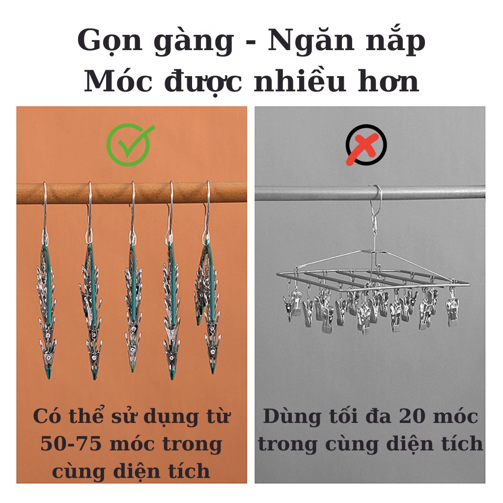 Móc treo đồ lót, tất có khóa chống gió, chống trượt với 10 bộ ghim giữ - Móc treo đồ lót, móc kẹp treo quần áo 10 kẹp phơi