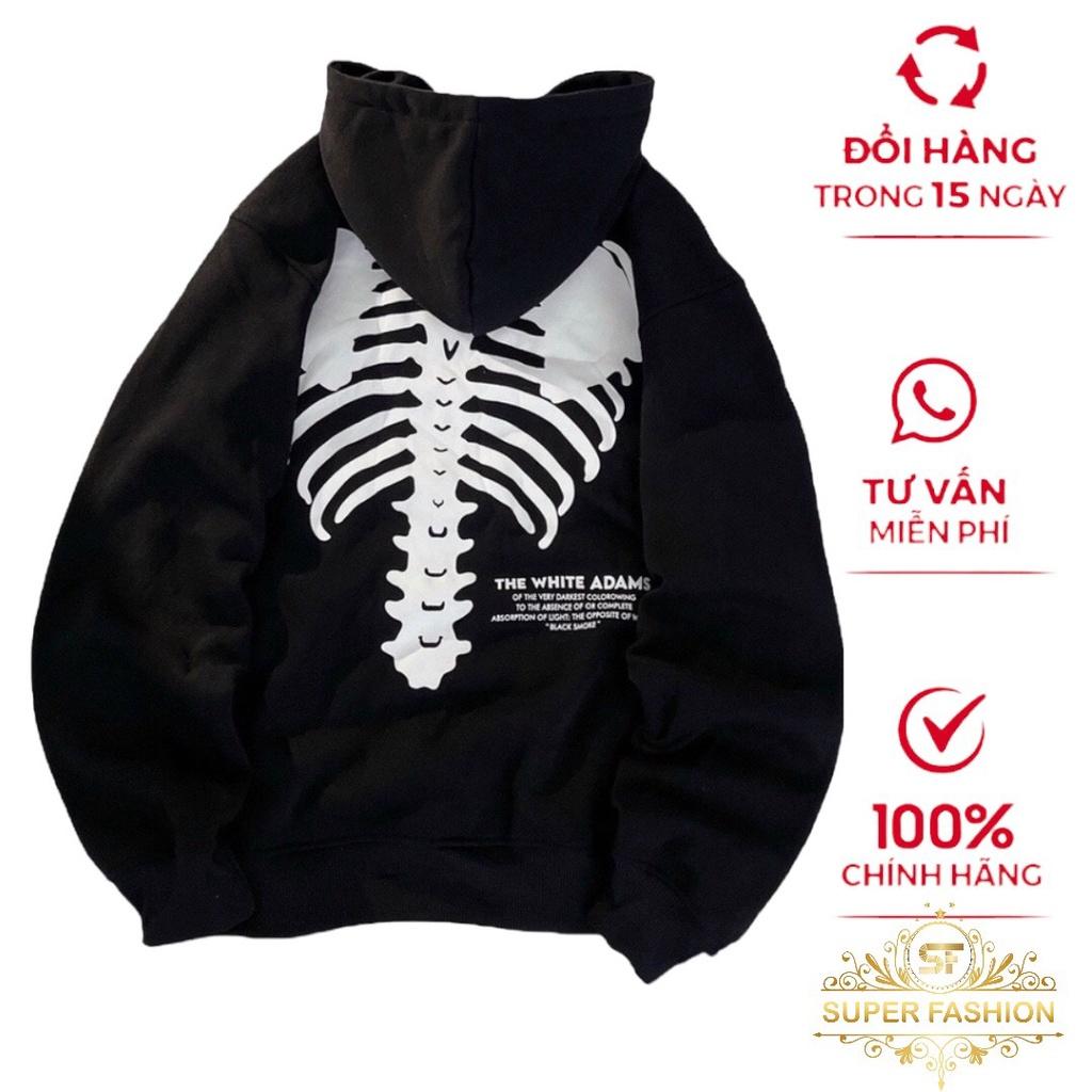 Áo Hoodies Nam Chất Nỉ in Xương Có Nón Lớn 2 Lớp Form Rộng Mặc Thoải Mái FASHION