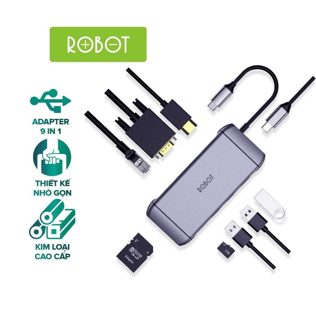 [HÀNG CHÍNH HÃNG] HUB Chuyển Đổi 9in1 ROBOT HT490 cổng kết nối USB 3.0/2.0/ HDMI/PD/SD/TF/PD/VGA/Ultra HD 4K