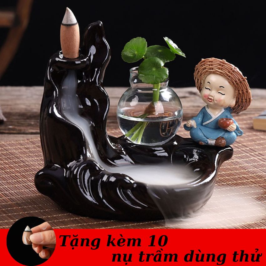 Thác Khói Trầm Hương CHÚ TIỂU XANH BÊN SUỐI tặng 10 nụ trầm, thác khói chảy ngược dùng đốt hoặc xông nụ trầm hương