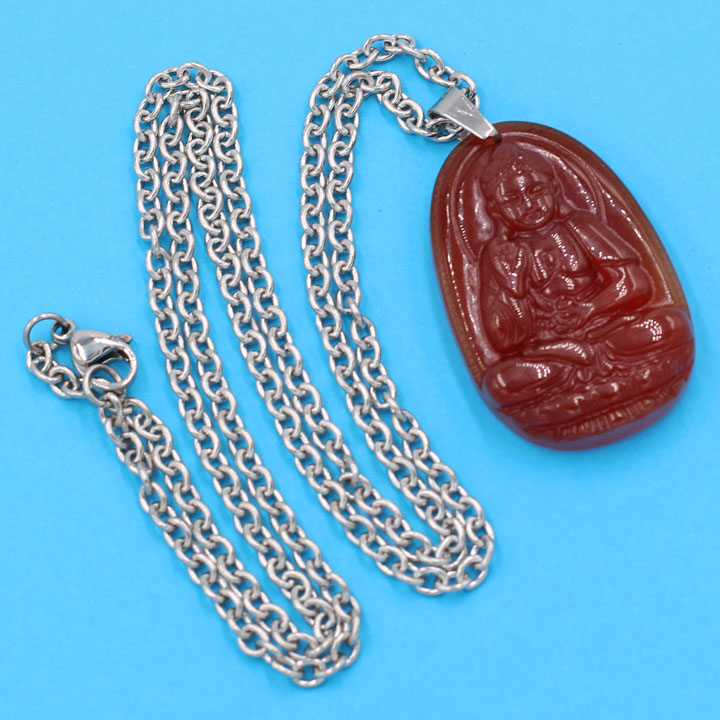 Vòng cổ inox trắng mặt Phật A Di Đà thạch anh đỏ 3.6cm DITTOB7 - Phật bản mệnh tuổi Tuất, Hợi - Mặt size nhỏ