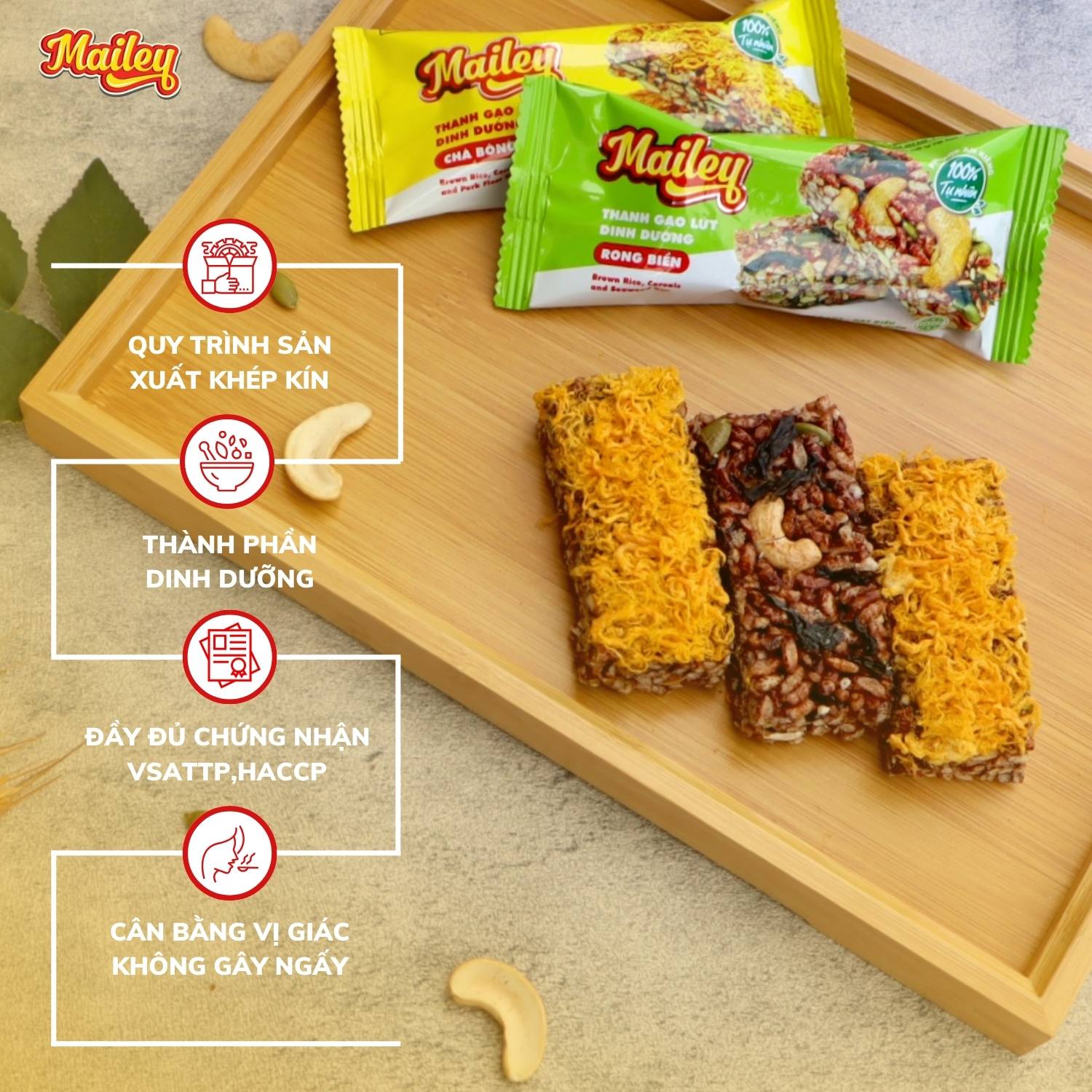 [COMBO 2 TÚI] Thanh gạo lứt chà bông/rong biển mix hạt Mailey Túi 100g - Bánh gạo lứt ăn kiêng hỗ trợ giảm cân