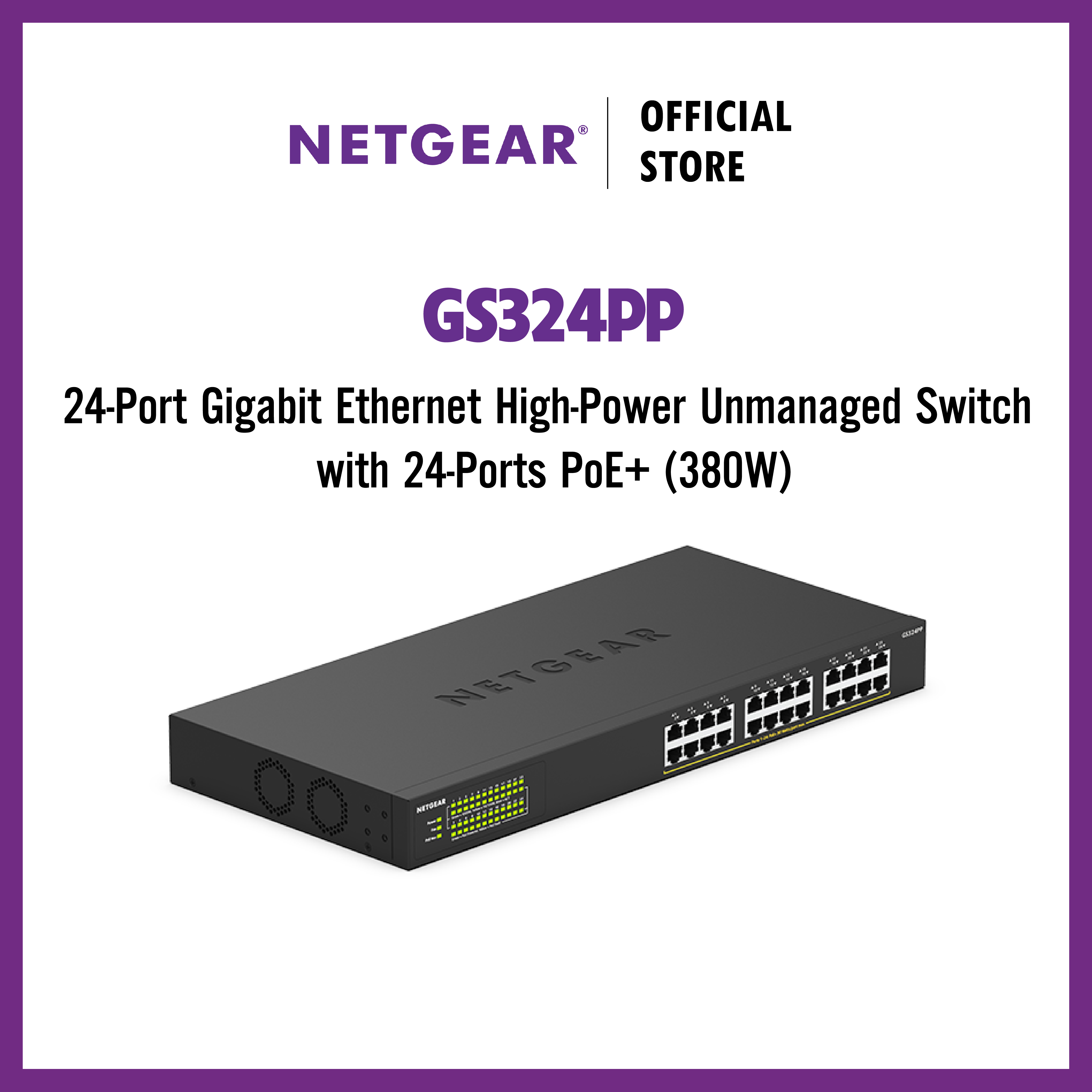 Bộ Chia Mạng Để Bàn hoặc Gắn Rack 24 Cổng 10/100/1000M PoE+ Công Suất Cao Gigabit Ethernet Unmanaged Switch Netgear GS324PP - Hàng Chính Hãng