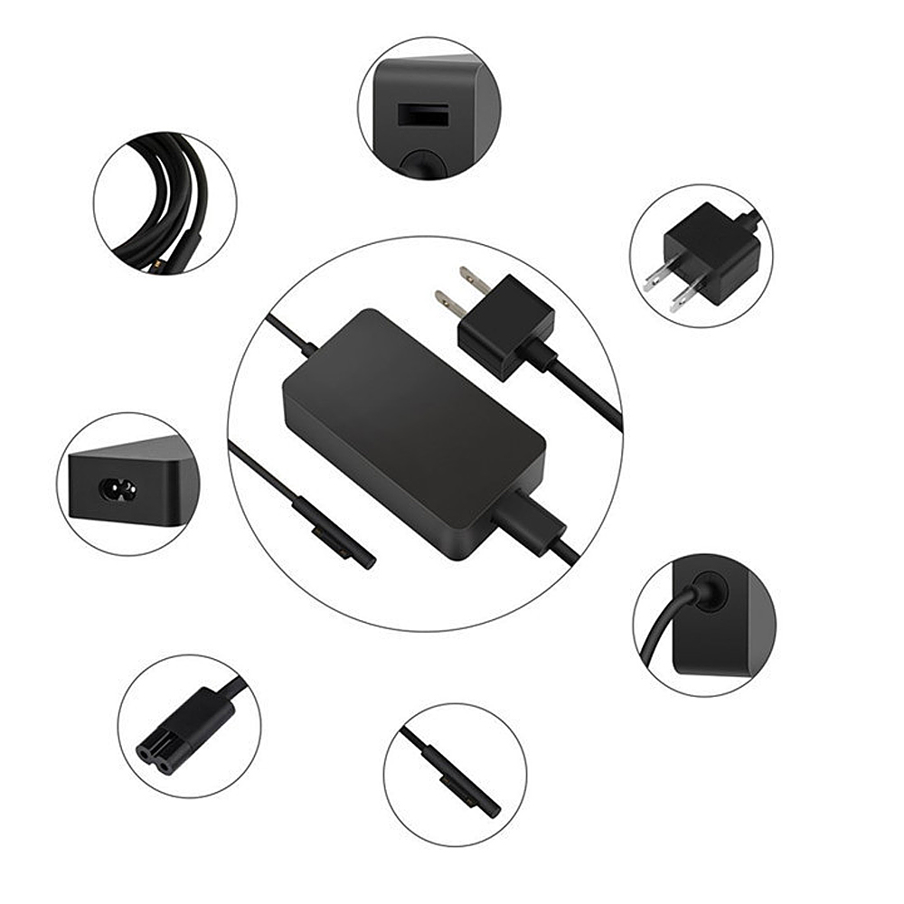 Bộ Đổi Nguồn AC Cắm 65WT Cho MicrosoFT Surface Pro Us, Màu Đen