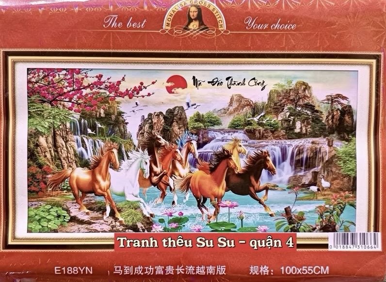 [Thêu kín] Tranh thêu chữ thập Mã đáo thành công E188YN, kích thước 100 x55 cm