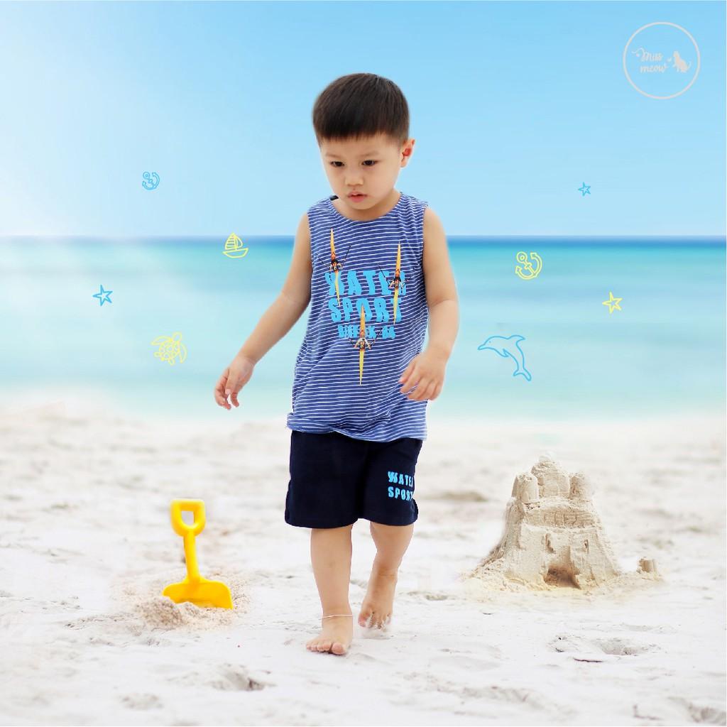 Bộ Cotton Bé Trai Bigfox Size Đại, Bộ Ba Lỗ Trẻ Em Mùa Hè Chất Cotton In Hình WATER SPORT 3-11