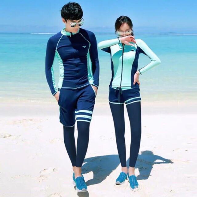 Đồ bơi đôi bikini quần dài 5 mảnh khoá kéo nam nữ