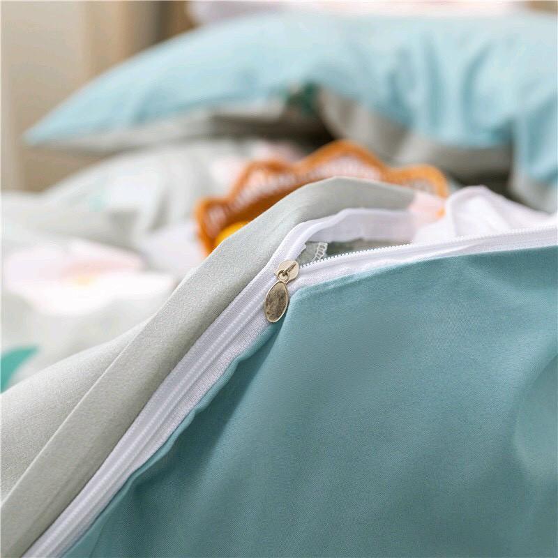 Bộ chăn ga Cotton Poly M2T bedding chăn ga Hàn Quốc Hoa trắng bạc đủ size miễn phí bo chun