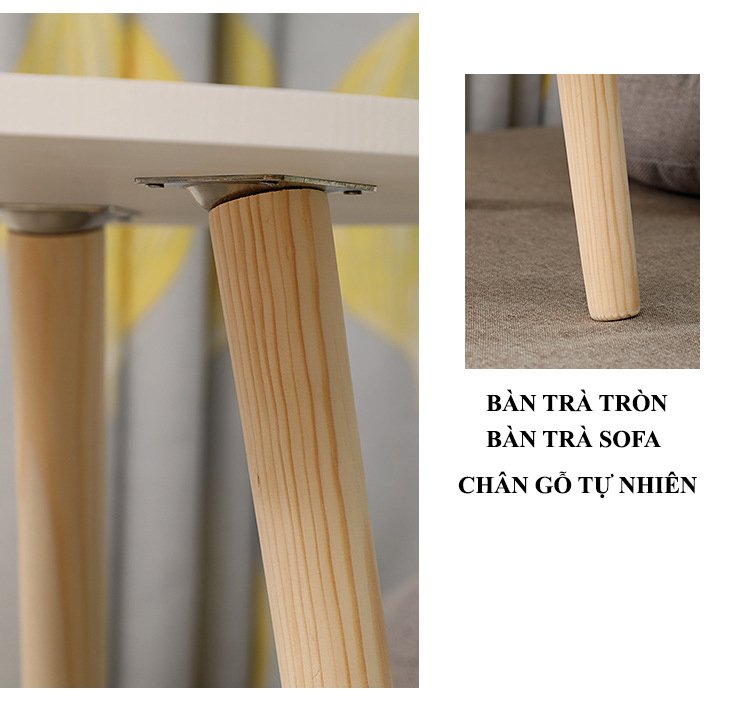 Bàn trà  tròn, bàn sofa HOLI ( BT01) tròn bệt, đường kính mặt bàn 60x60cm, chân gỗ sồi tự nhiên ( Màu Trắng