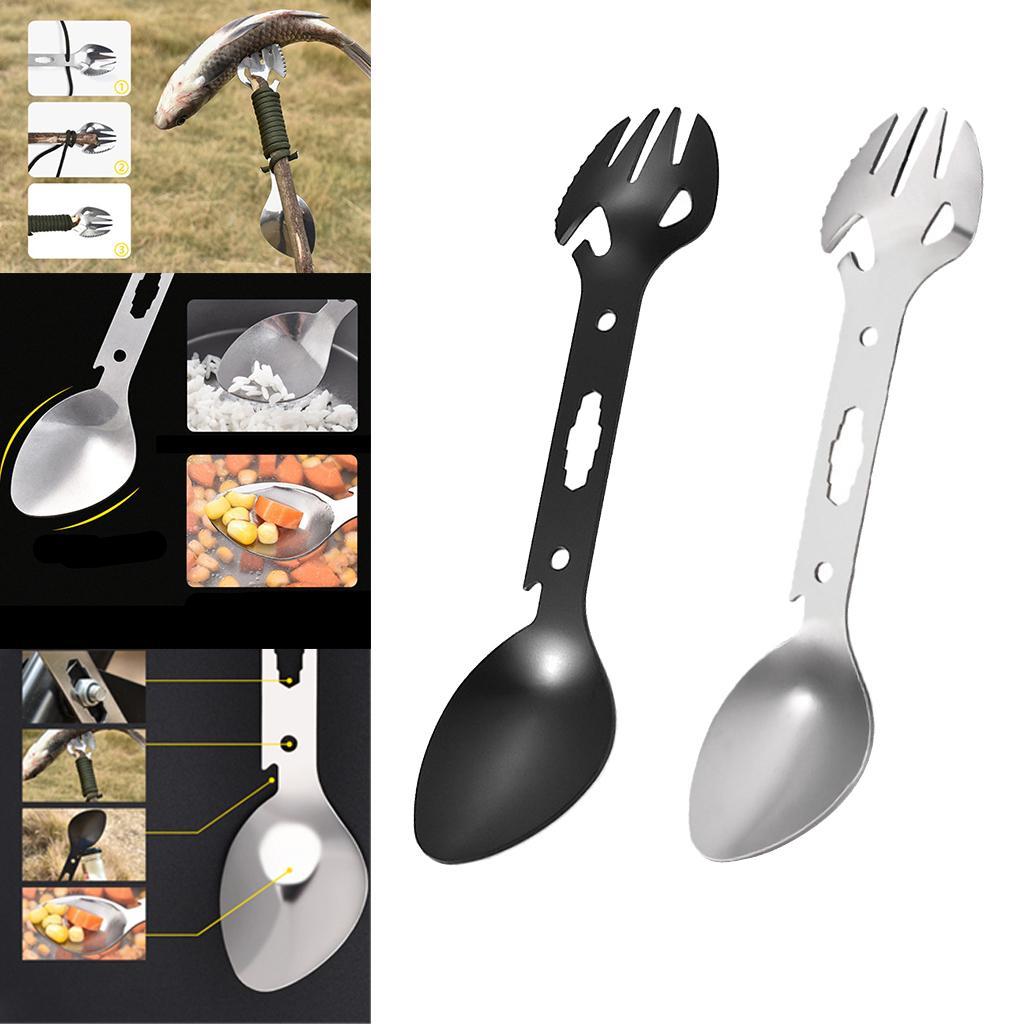 Multi-purpose Spork Camping Fork Spoon Bottle Beer Can Opener Outdoor Tableware