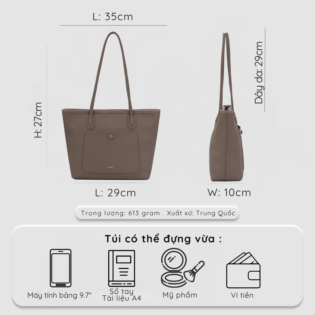 Túi xách nữ công sở nhiều ngăn tiện lợi, túi đựng tài liệu A4 đi dạy IDIGO FB2 - 5065