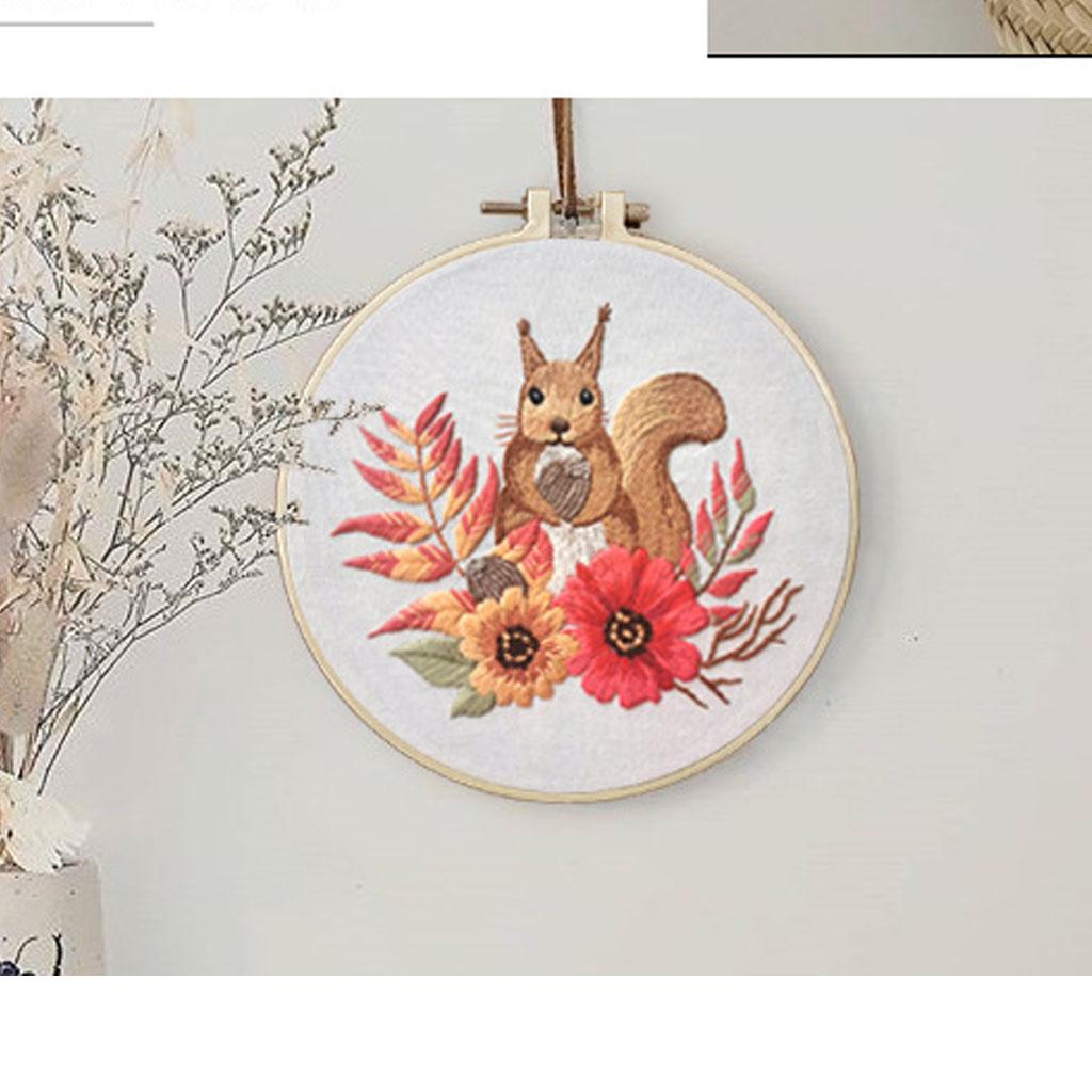 Flower Embroidery Starter Kit Hoop Pre-printed Cross Stitch Threads Needles Kits