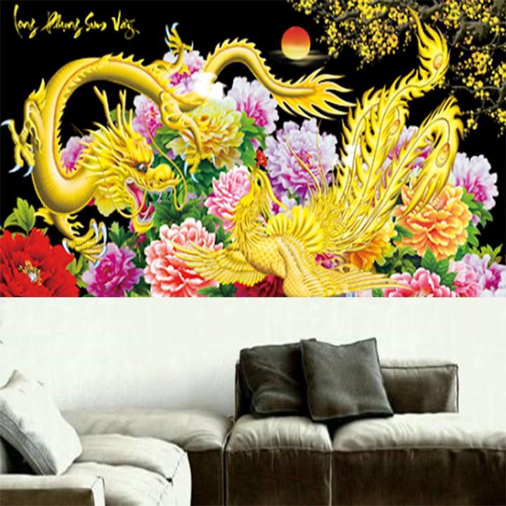 Tranh thêu long phụng sum vầy LV3341 - kích thước: 120 * 60cm.