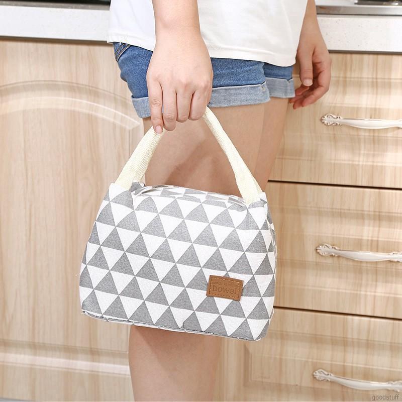 Túi đựng hộp đồ ăn xách tay mang đi picnic in họa tiết cá tính bằng cotton lanh