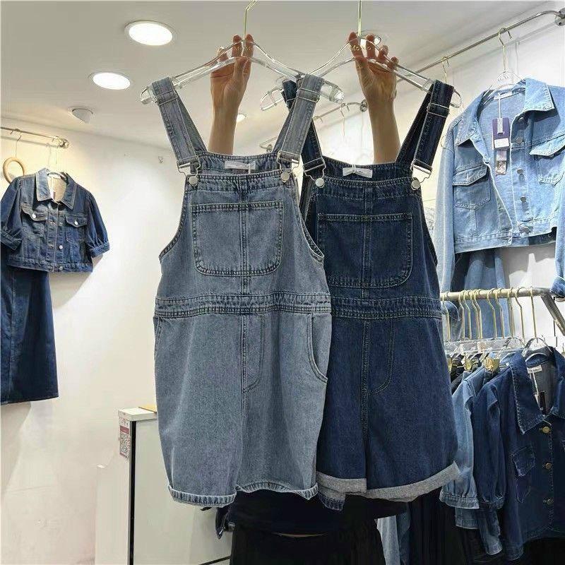 Quần Short Yếm Vải Jeans 2 Túi Dáng Ngắn - Xanh Đậm