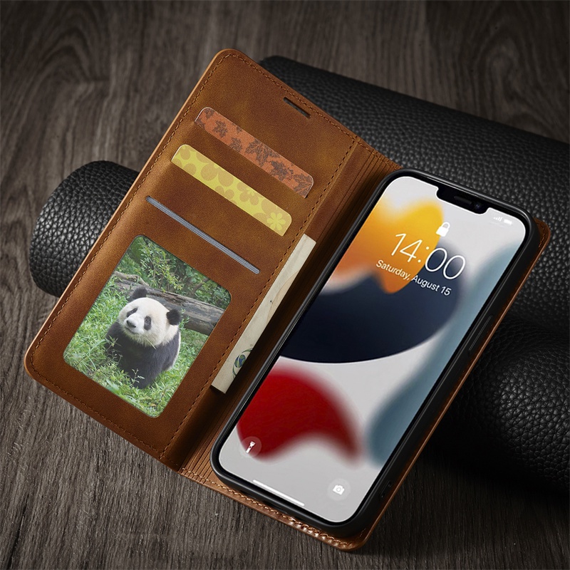 Bao da dạng ví cài thẻ dành cho iPhone 11 Pro Max / 12 Pro Max / 13 Pro Max lưng đen mềm