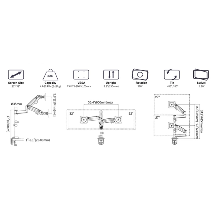 Giá treo màn hình LCD H180 (22 inch - 32 inch) - Hàng chính hãng