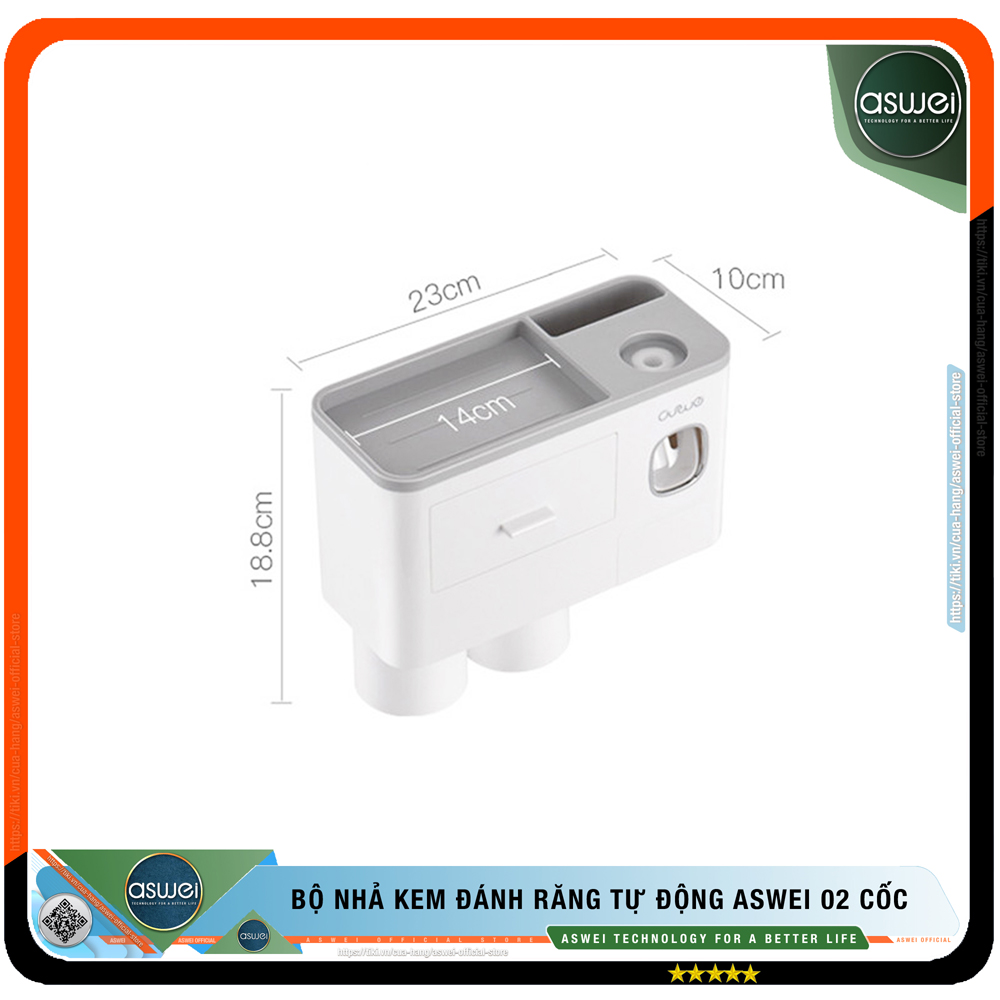 Bộ Nhả Kem Đánh Răng Tự Động ASWEI 2,3,4 Cốc - Chất Liệu Nhựa ABS Cao Cấp - Kệ Để Đồ Nhà Tắm ASWEI Tích Hợp Giá Treo Bàn Chải Đánh Răng Và Cốc - Kệ Nhà Tắm ASWEI - Hàng Chính Hãng