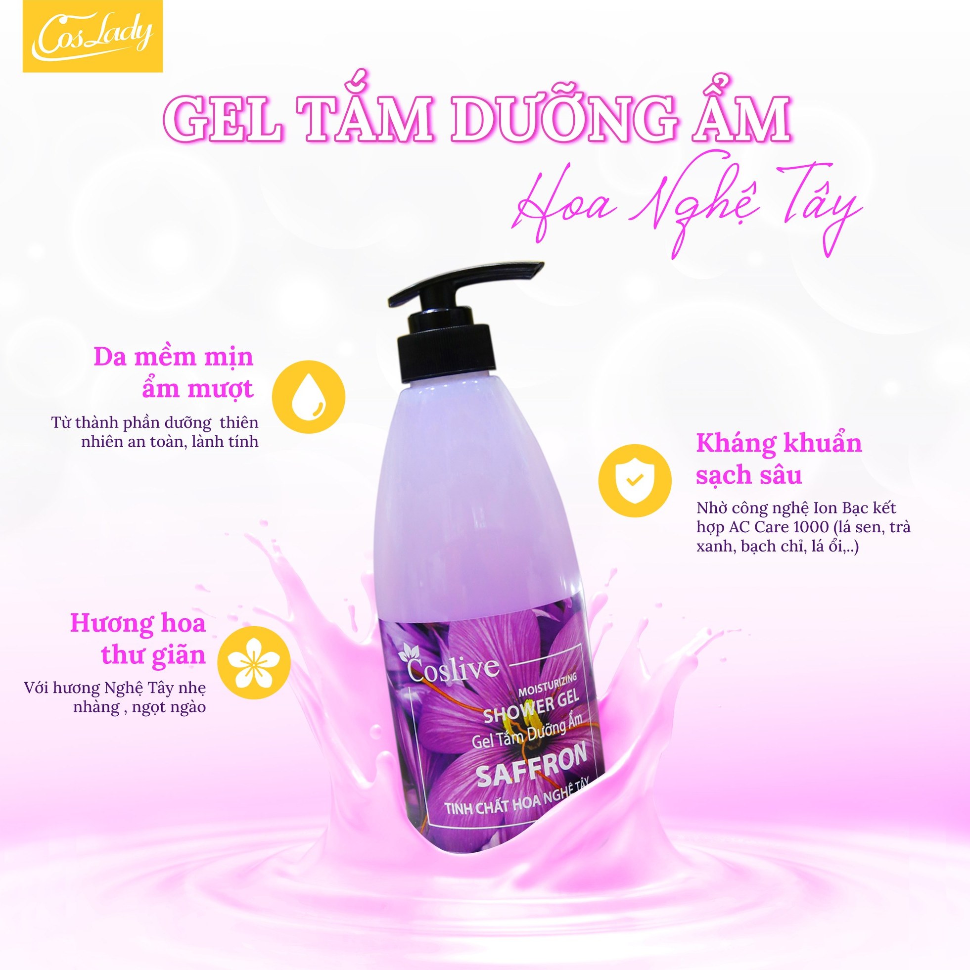 GEL TẮM KHÁNG KHUẨN TINH CHẤT HOA NGHỆ TÂY 700ML COSLIVE