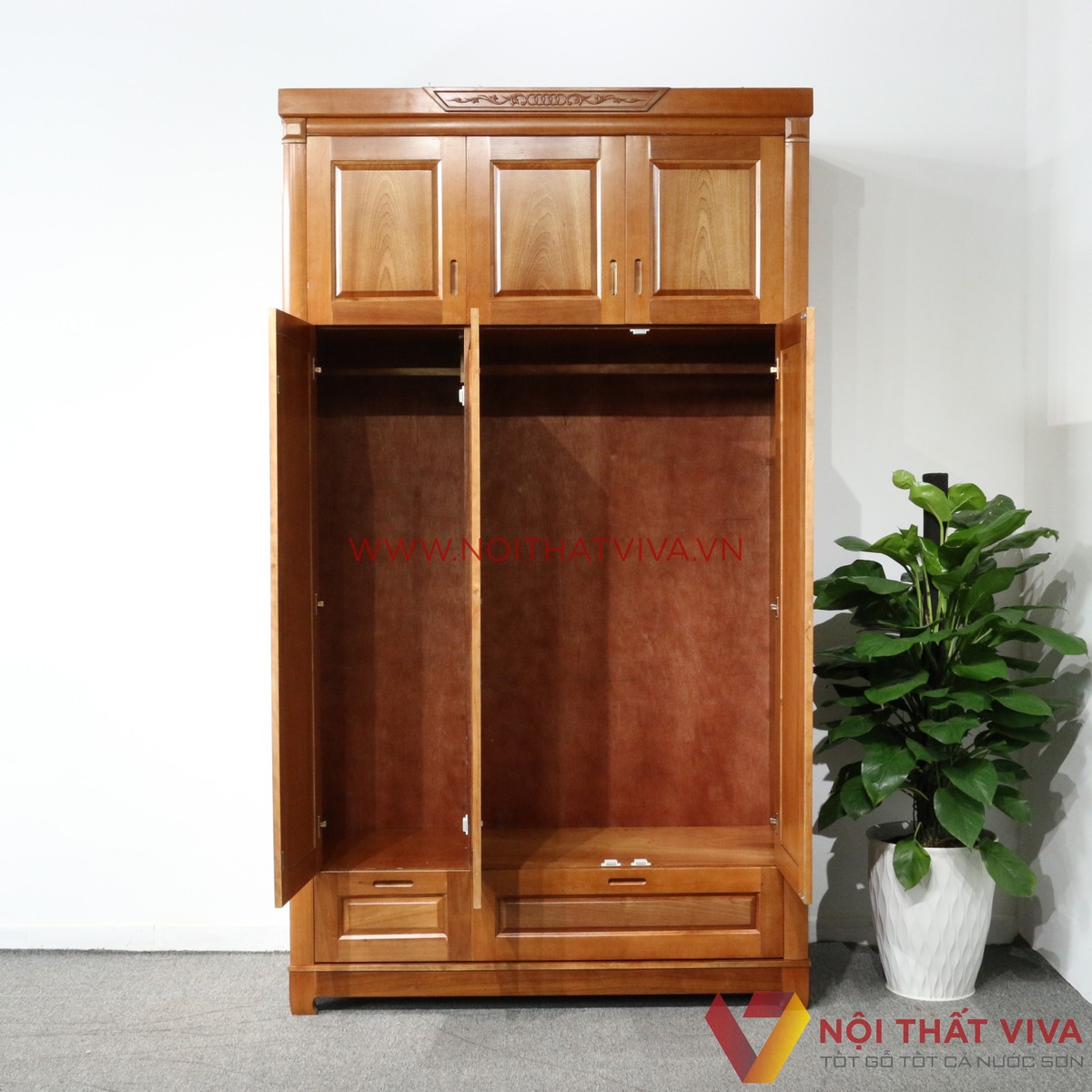 Tủ Quần Áo Gỗ Xoan Đào 3 Cánh Kịch Trần Đẹp Giá Rẻ