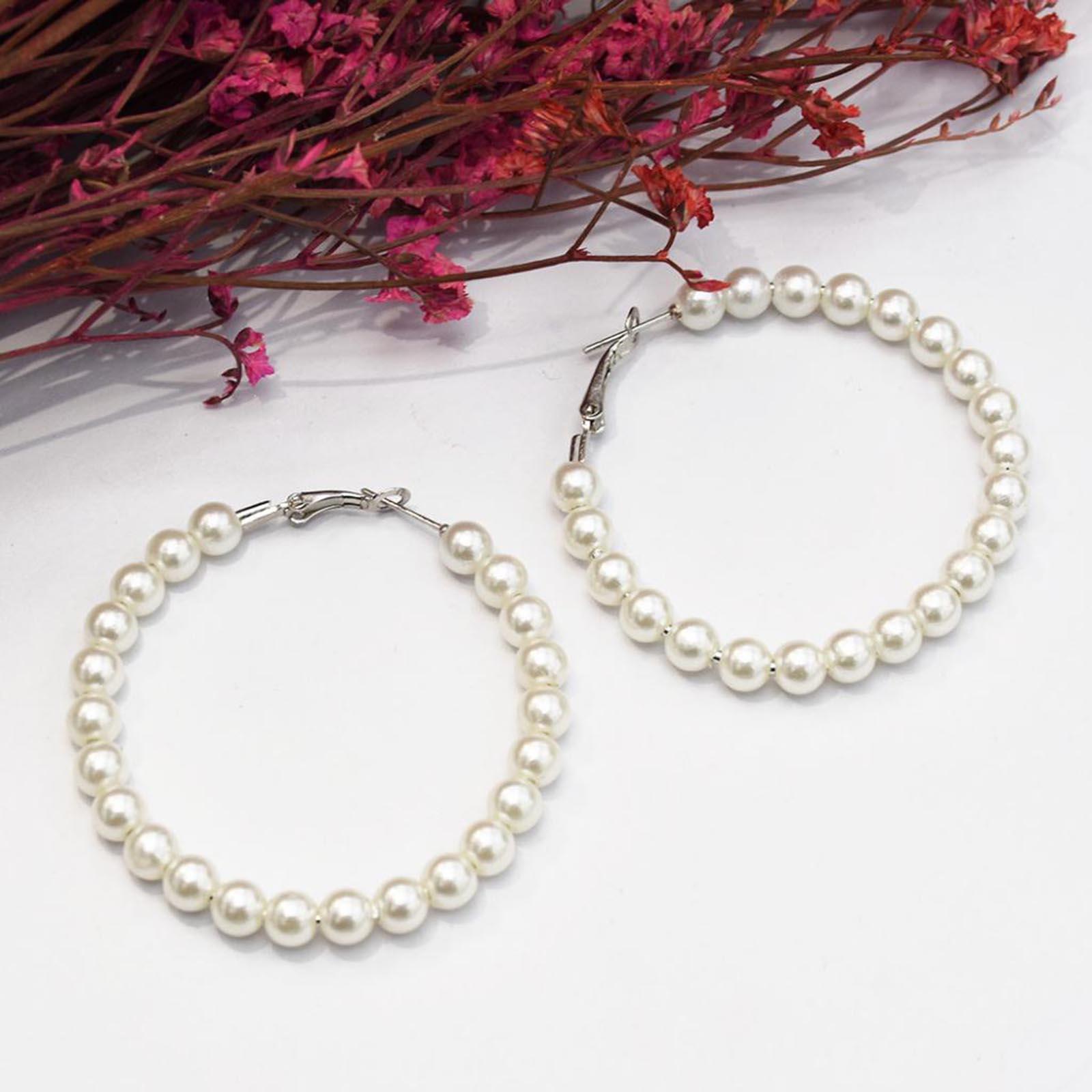 Earrings Round  Pearl Hoop Earrings Elegant Women Jewelry