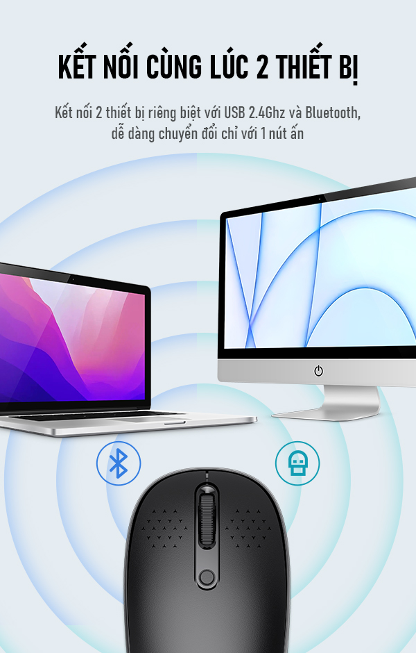 Chuột Không dây USB 2.4G & Bluetooth 5.0 ROBOT M360 Kết nối chế độ kép Tĩnh Âm 1800DPI Hàng chính hãng