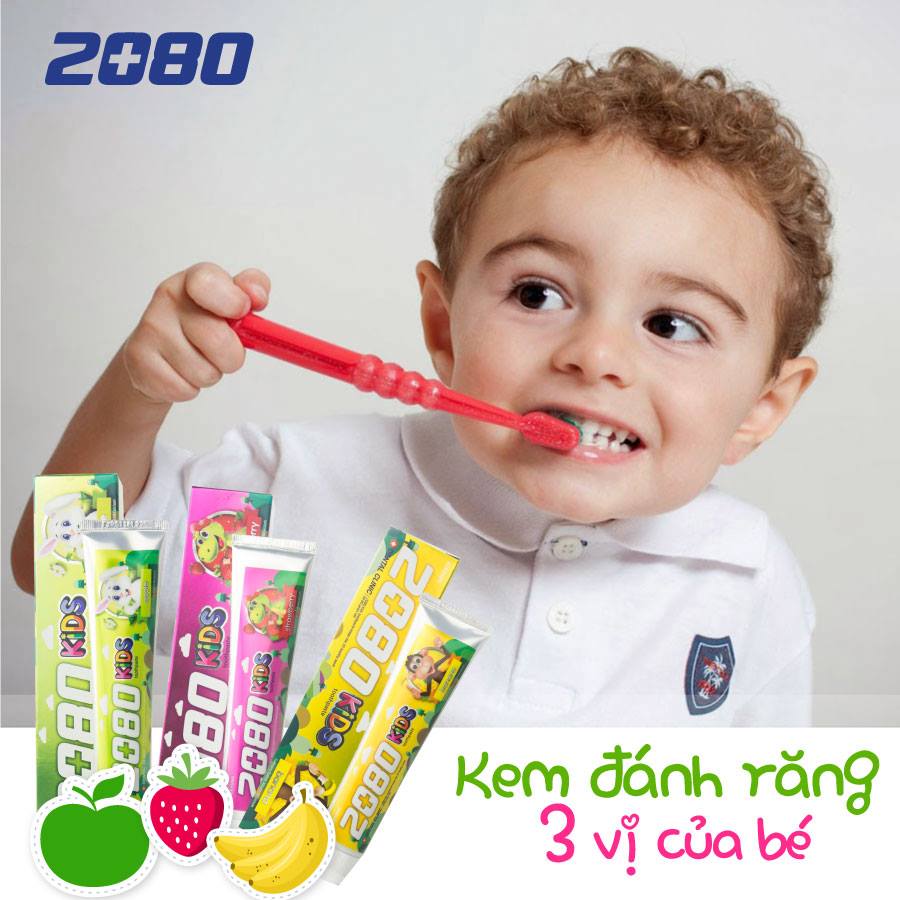 Kem đánh răng 2080 Kid's cho trẻ em hương dâu Hàn Quốc 80g thêm móc khoá