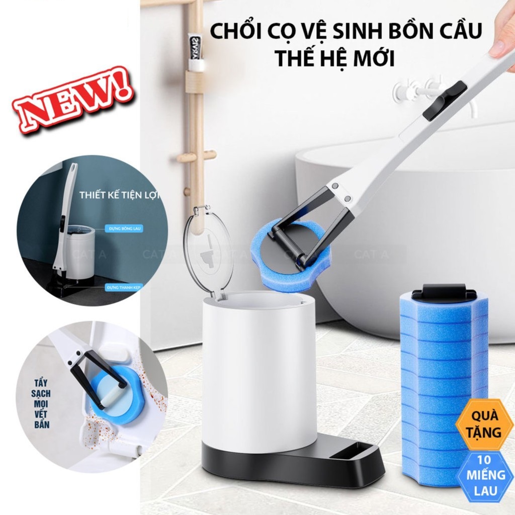 Chổi cọ bồn cầu nhà vệ sinh thế hệ mới -Tặng kèm 10 đầu cọ thay thế