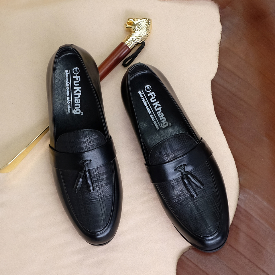 Giày lười nam da bò cao cấp - Thiết kế lịch lãm hàng hiệu Fu Khang màu Đen mã GL01200D