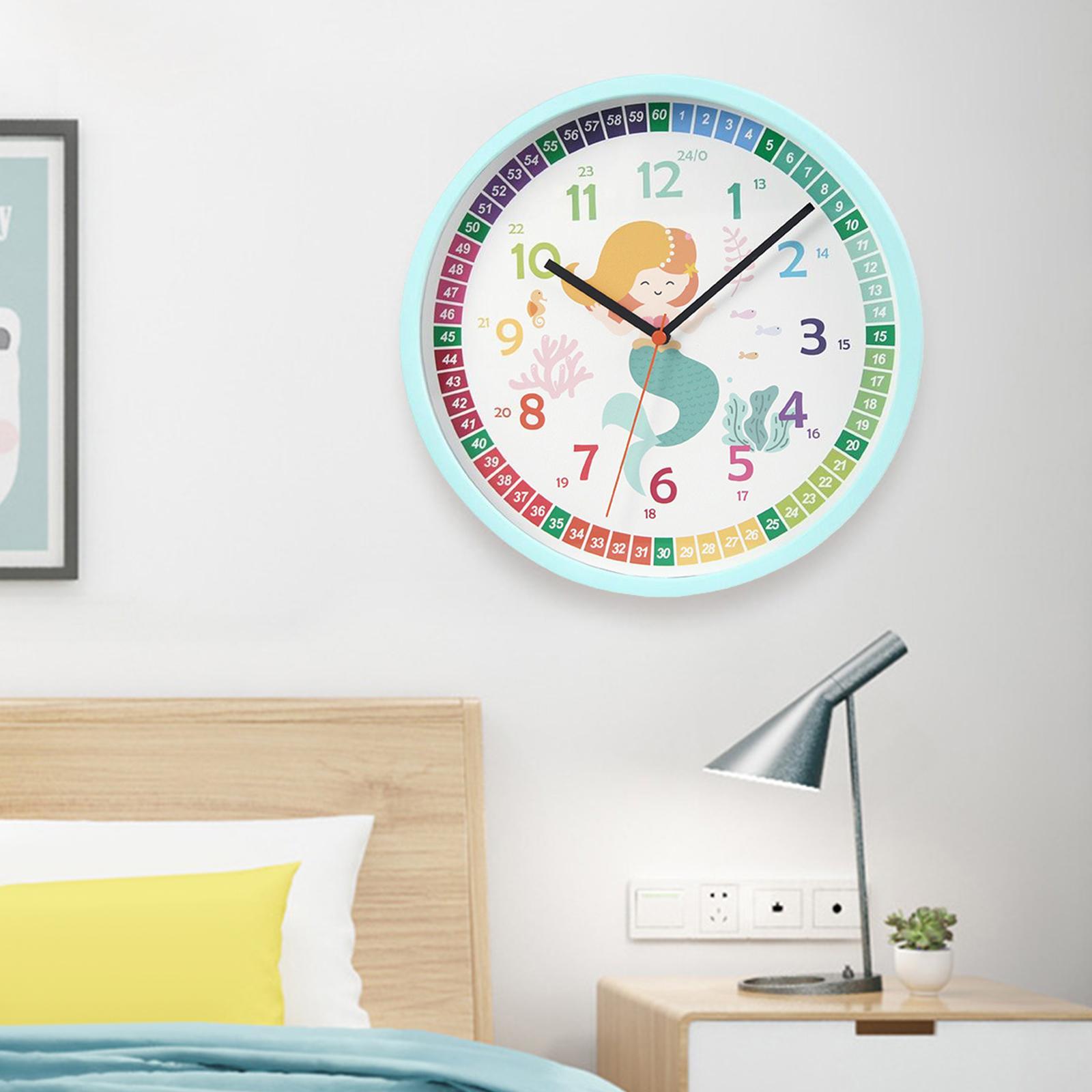 2pcs Kids Wall Clock Silent Learning Clocks for Nursery Homeschool Supplies