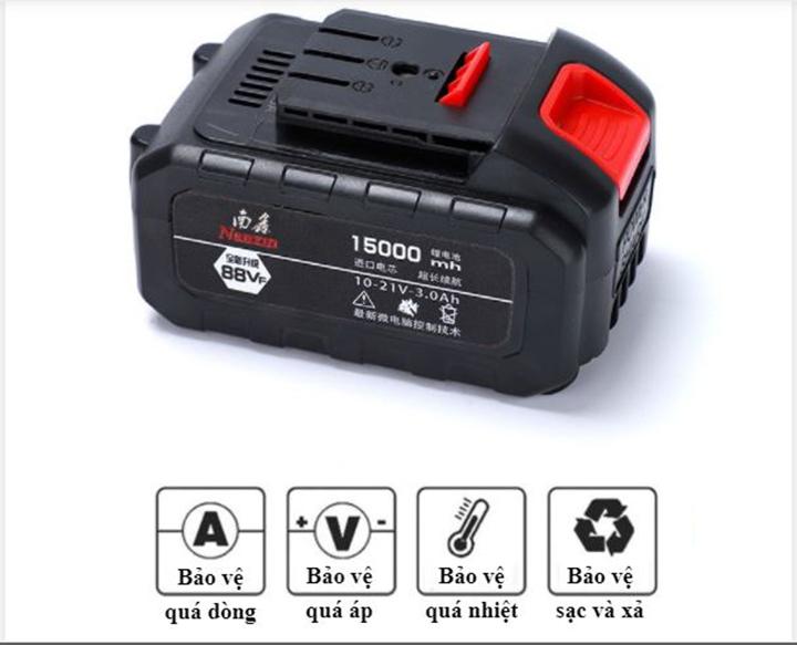 Máy rửa xe mini không dây di động, pin sạc tích hợp màn hình hiển thị mức pin, 21V/3.0Ah/240W, áp lực nước 30 bar