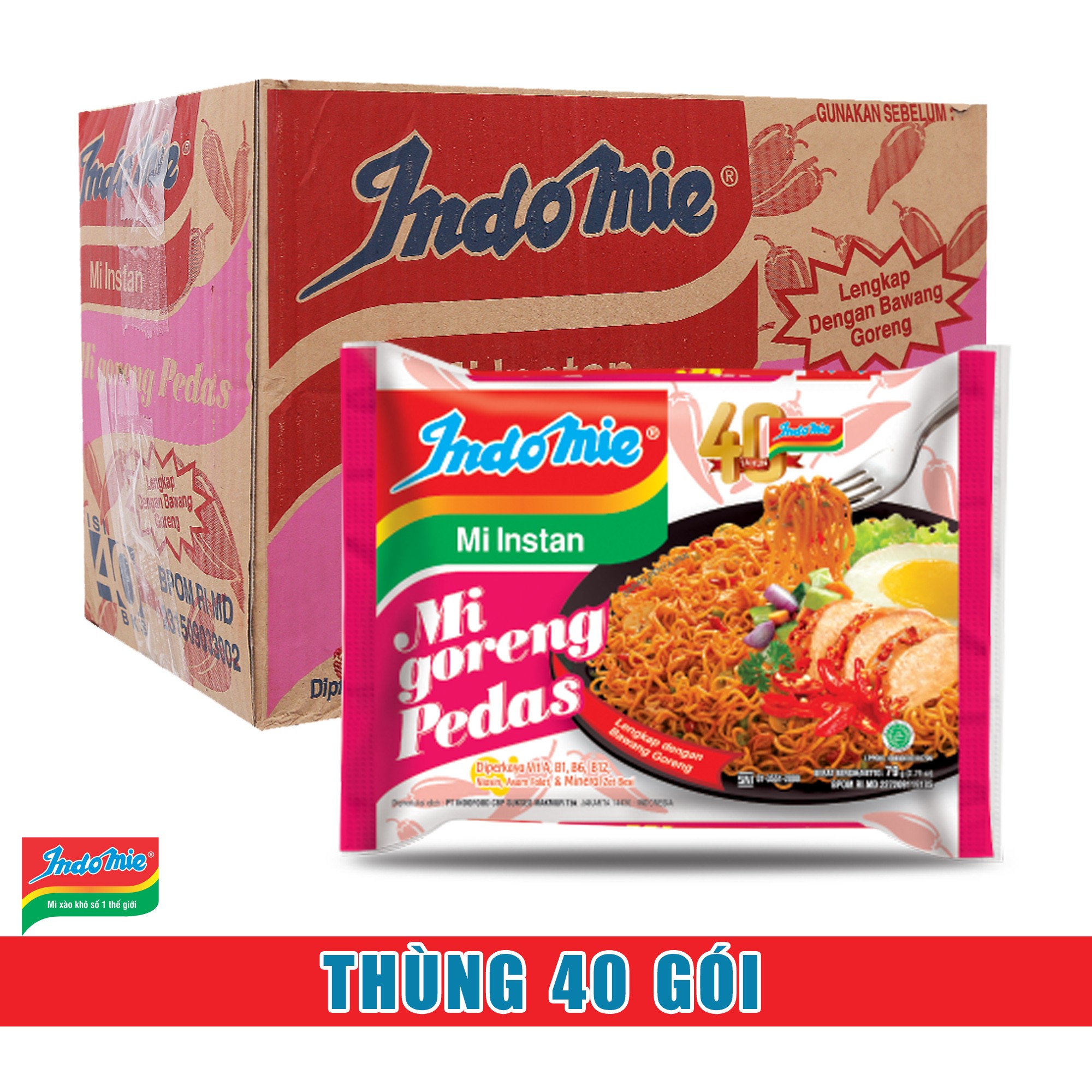 Thùng 40 gói mì xào khô Indomie mix theo yêu cầu