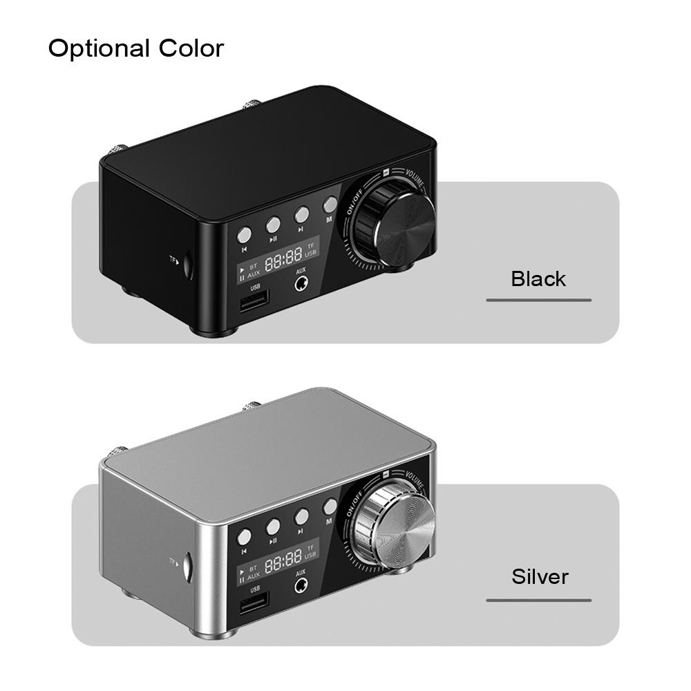 Bộ khuếch đại kỹ thuật số HIFI BT 5.0 Khuếch đại âm thanh nổi công suất nhỏ 100W stereo AMP USB cho gia đình - Màu bạc